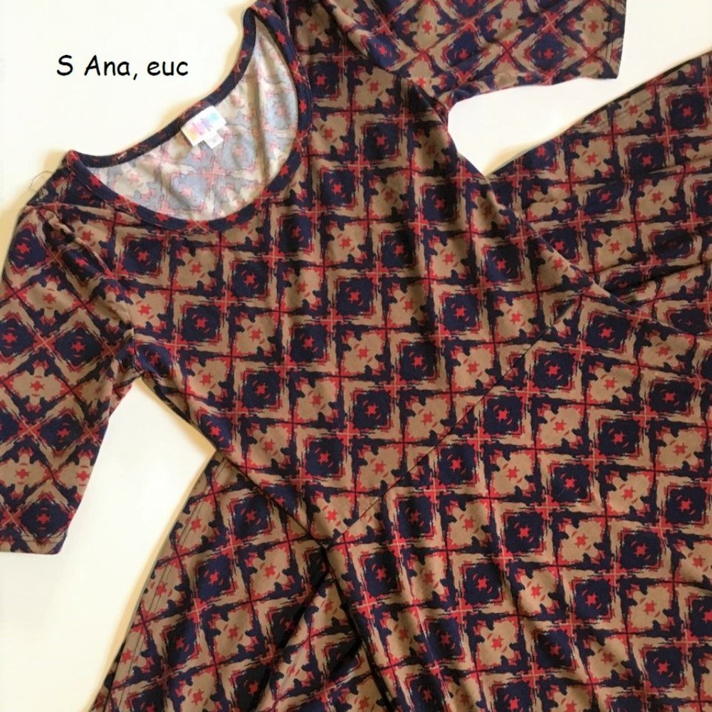 S Lularoe Ana maxi dress, tan blue red